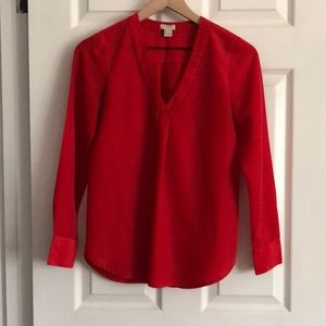 JCrew Red V-neck Blouse